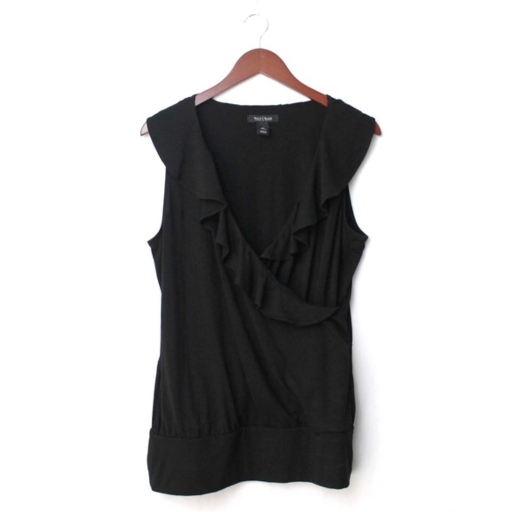 WHBM Faux Wrap Ruffle Sleeveless Top